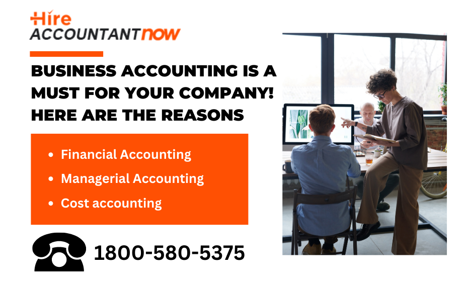 Illustration depicting different types of business accounting, including managerial, financial, and cost accounting.